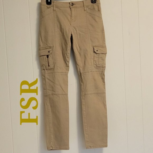 FSR khaki tan cargo straight leg jean pants sz: 5 Jr - Picture 1 of 7
